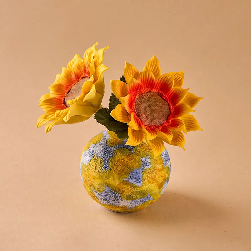 Ceramic Sunflower Arrangement in Painted Vase
