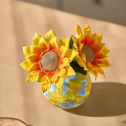 Ceramic Sunflower Arrangement in Painted Vase