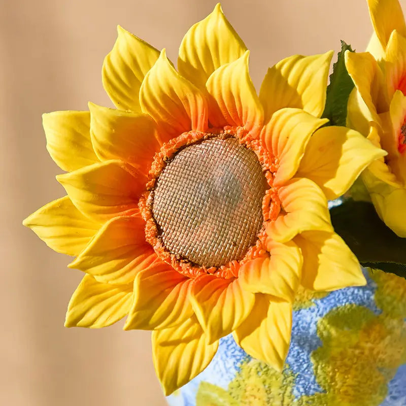 Ceramic Sunflower Arrangement in Painted Vase