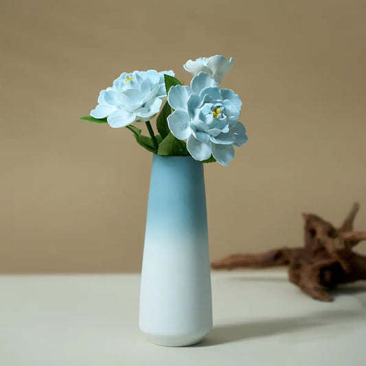 Porcelain Flower Arrangement with Gradient Ceramic Vase