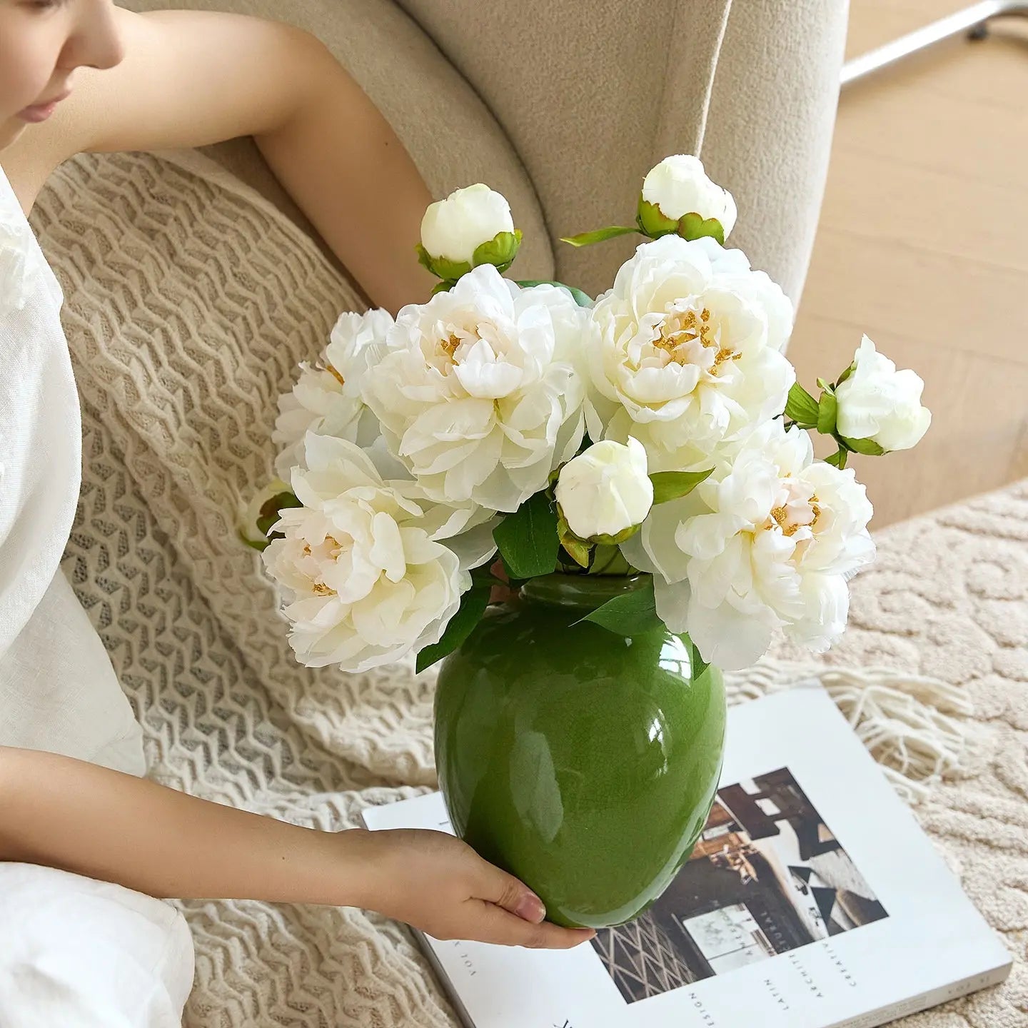 Timeless Ivory Peony Stem – 19”